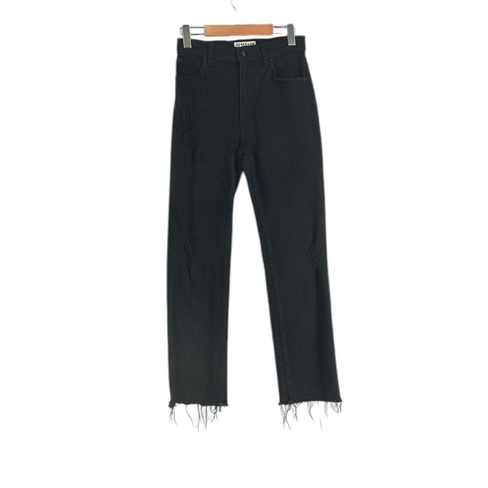 Derek Lam 10 Crosby Denim Black High Rise Raw Hem Straight Leg Jeans Size 26